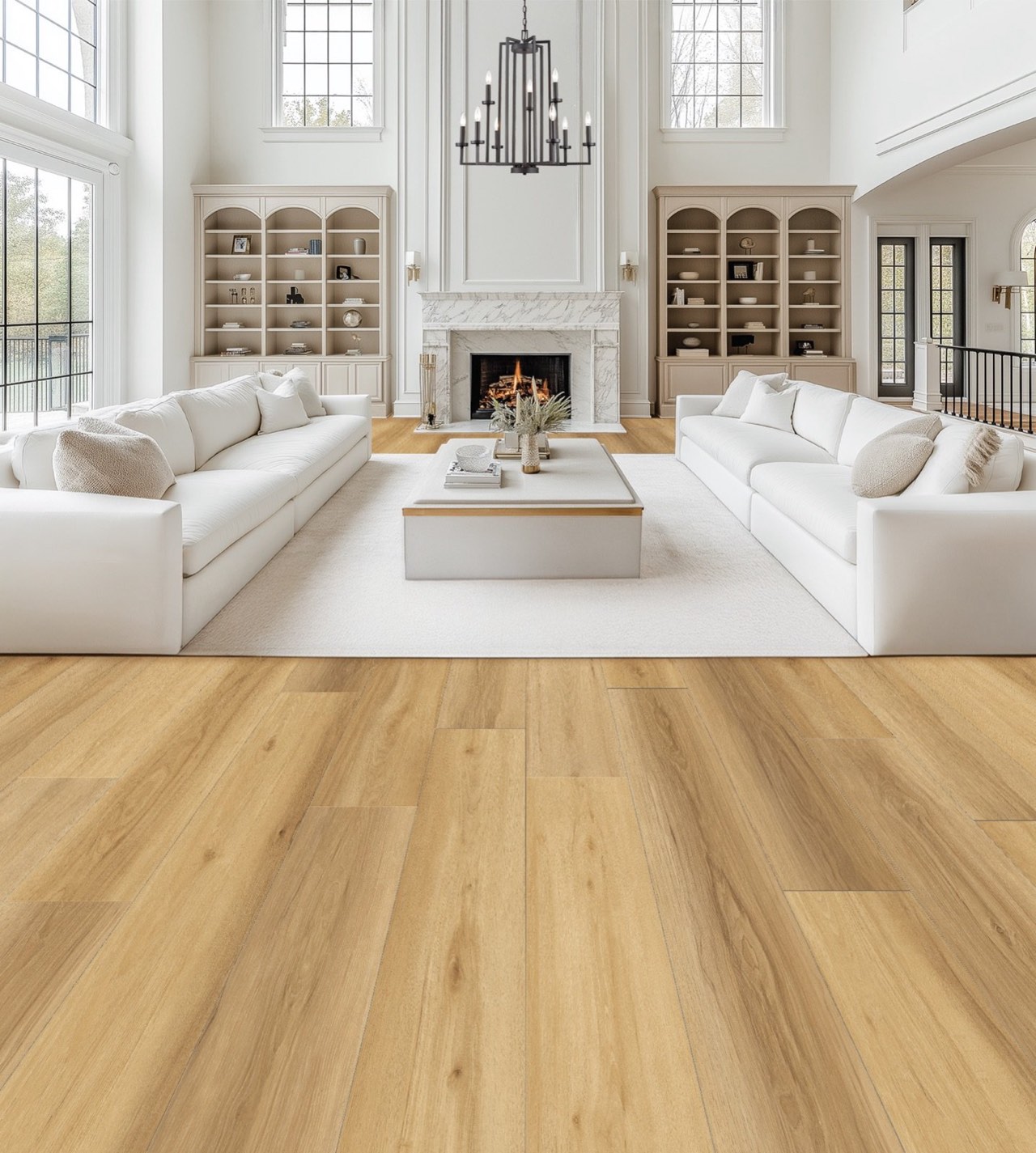 Opulux Grandeur waterproof laminate flooring in a bright modern living room