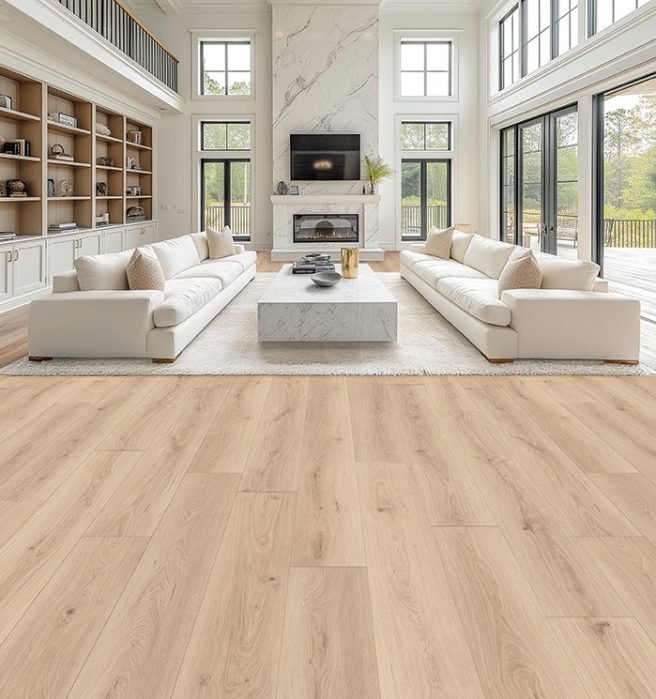 Chic waterproof laminate flooring shown in a room setting