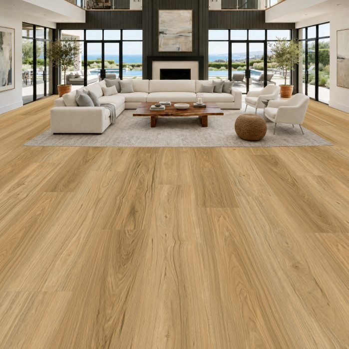 Luminous waterproof laminate flooring shown in a room setting